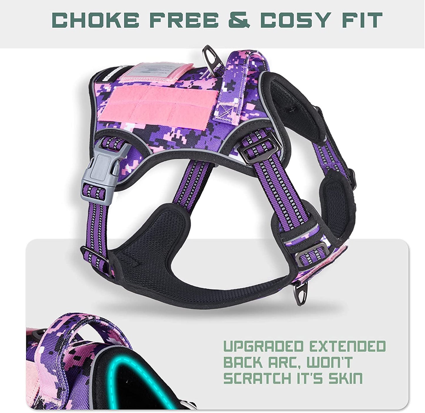 Ultimate No Pull Tactical Dog Harness for Large Dogs - Adjustable Reflective Vest with Handle in Stylish Purple Camo - Perfect for Training and Outdoor Adventures!