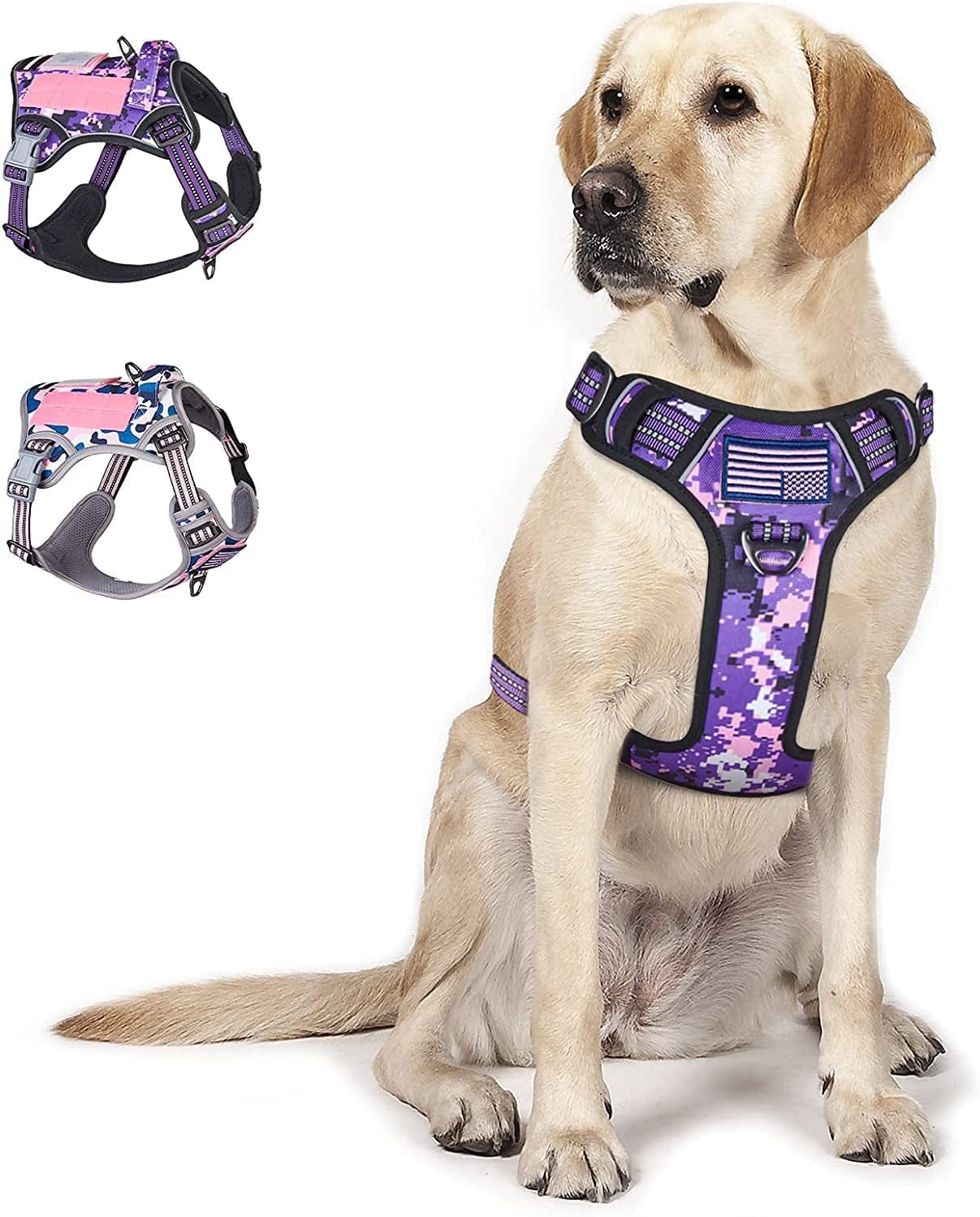 Ultimate No Pull Tactical Dog Harness for Large Dogs - Adjustable Reflective Vest with Handle in Stylish Purple Camo - Perfect for Training and Outdoor Adventures!