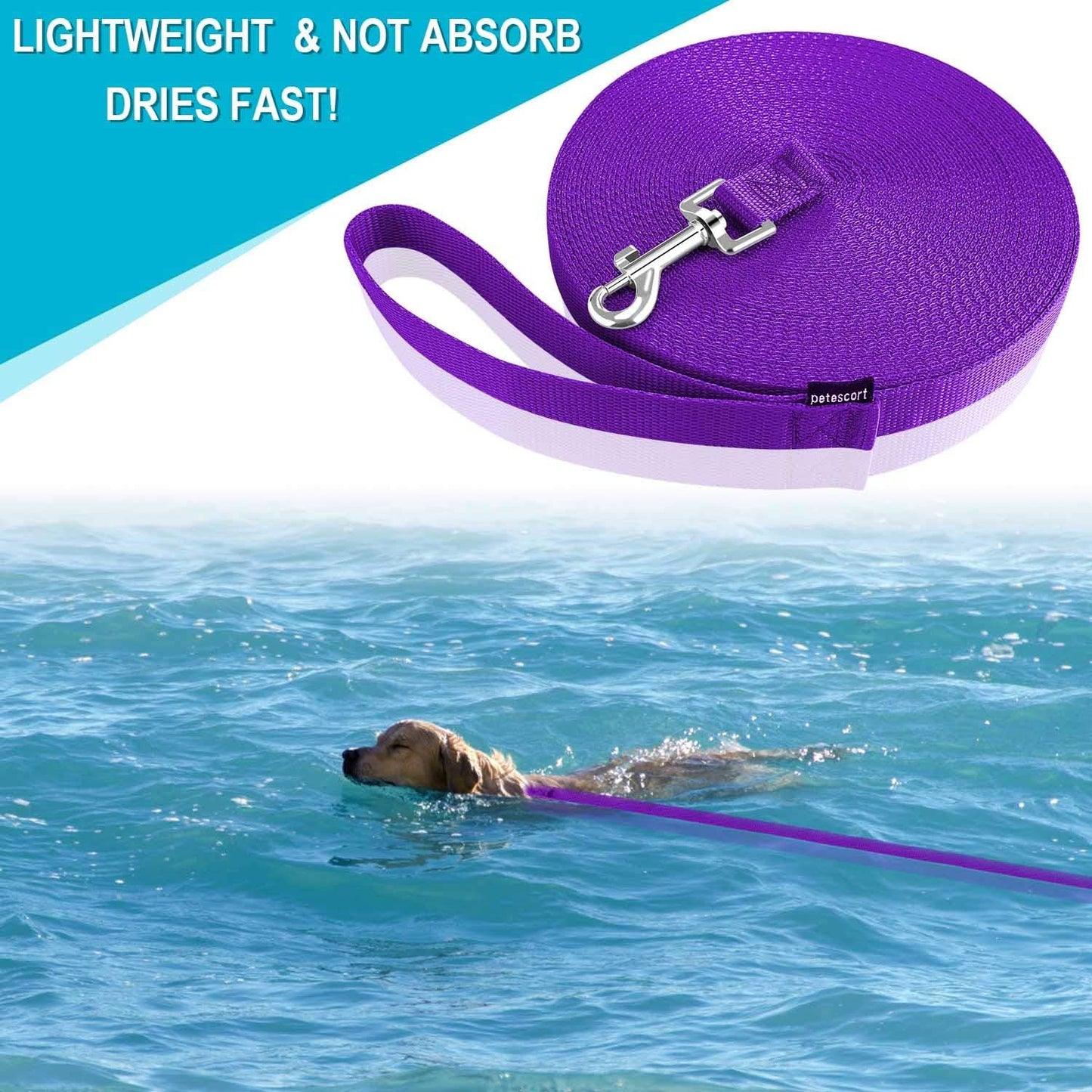 Durable 15 Ft Purple Leash for Dog and Cat Training, Play, and Camping - Perfect for Small to Medium Pets