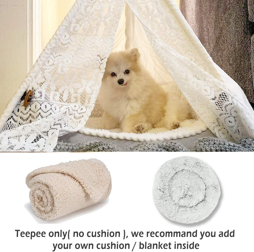 Stylish 24-Inch Portable Pet Teepee Tent for Dogs and Cats - Lace Design, No Cushion