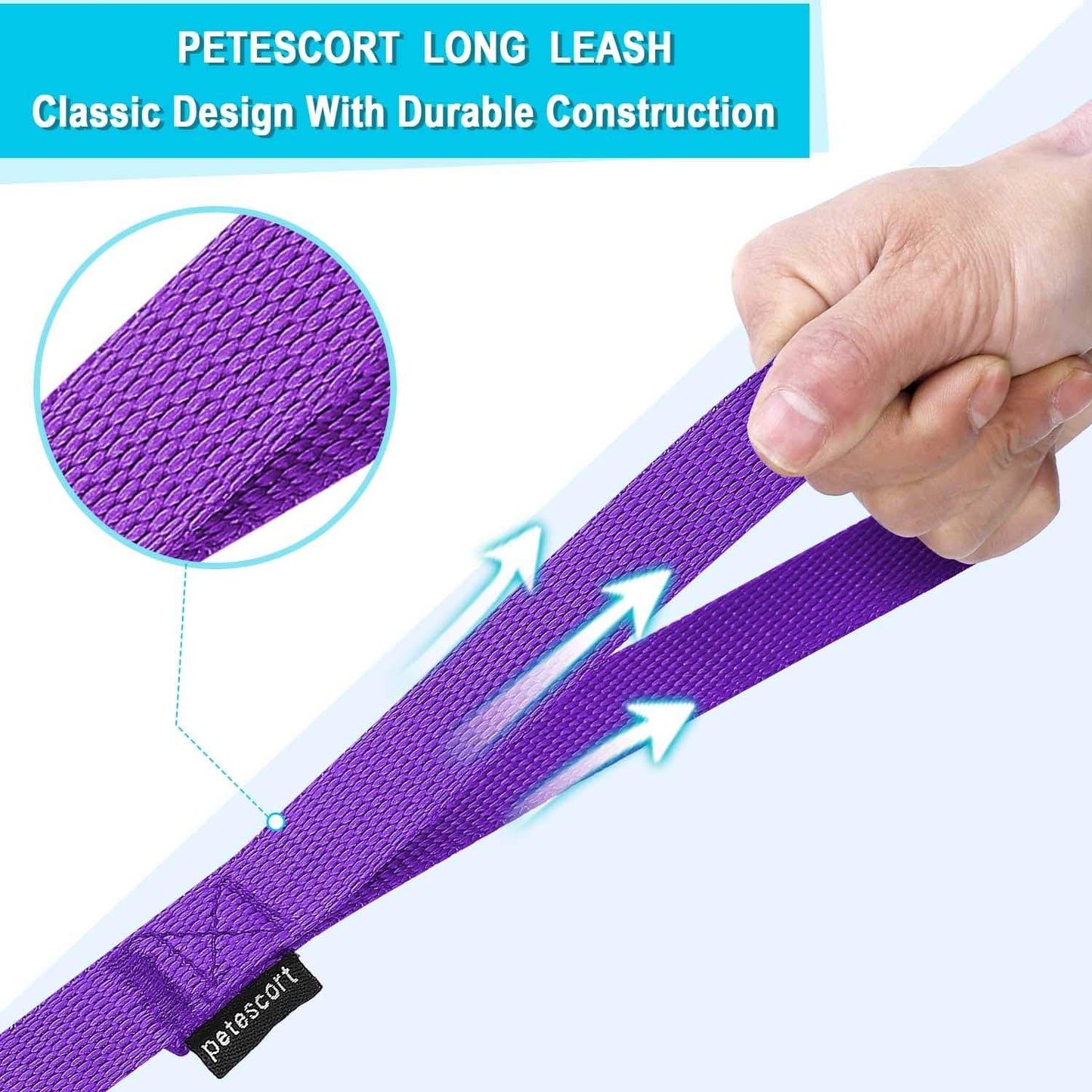Durable 15 Ft Purple Leash for Dog and Cat Training, Play, and Camping - Perfect for Small to Medium Pets