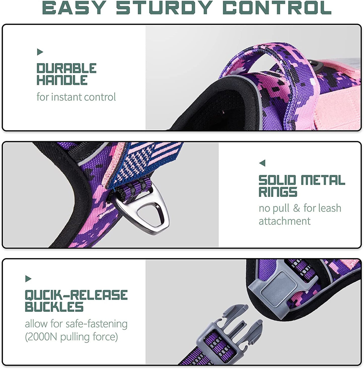 Ultimate No Pull Tactical Dog Harness for Large Dogs - Adjustable Reflective Vest with Handle in Stylish Purple Camo - Perfect for Training and Outdoor Adventures!