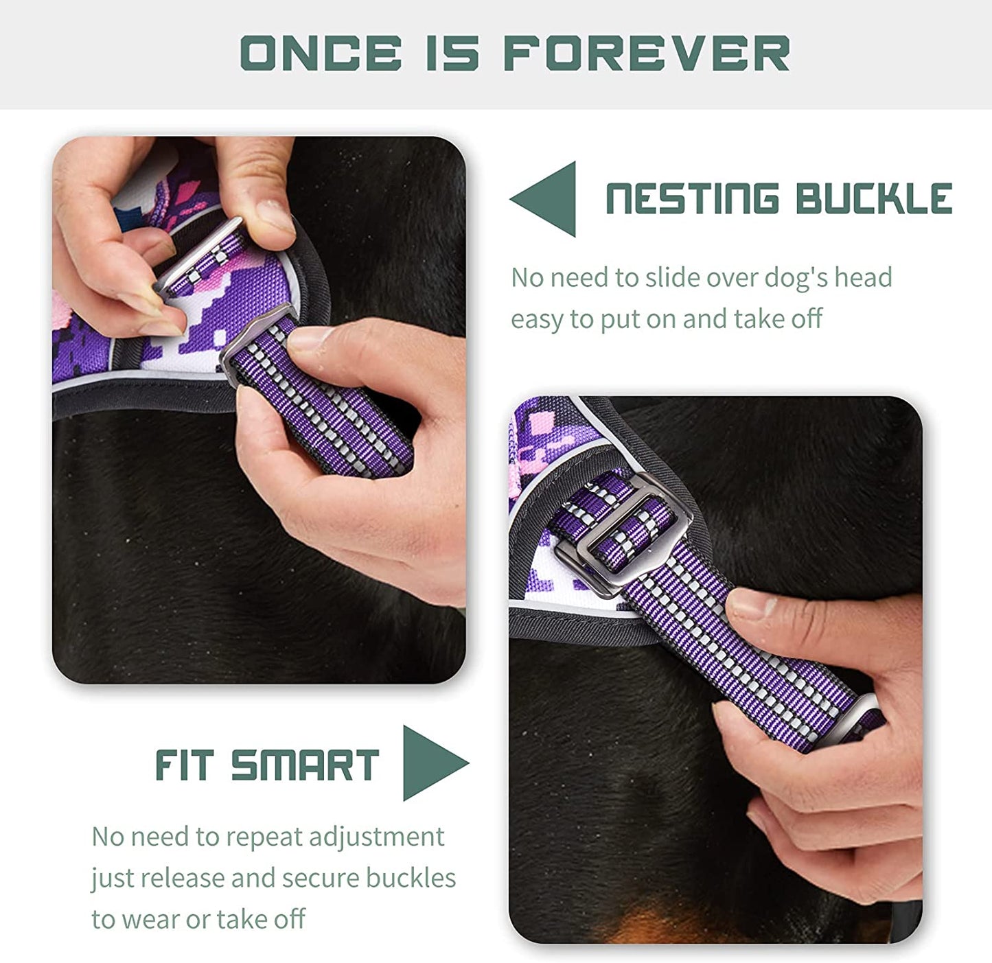 Ultimate No Pull Tactical Dog Harness for Large Dogs - Adjustable Reflective Vest with Handle in Stylish Purple Camo - Perfect for Training and Outdoor Adventures!
