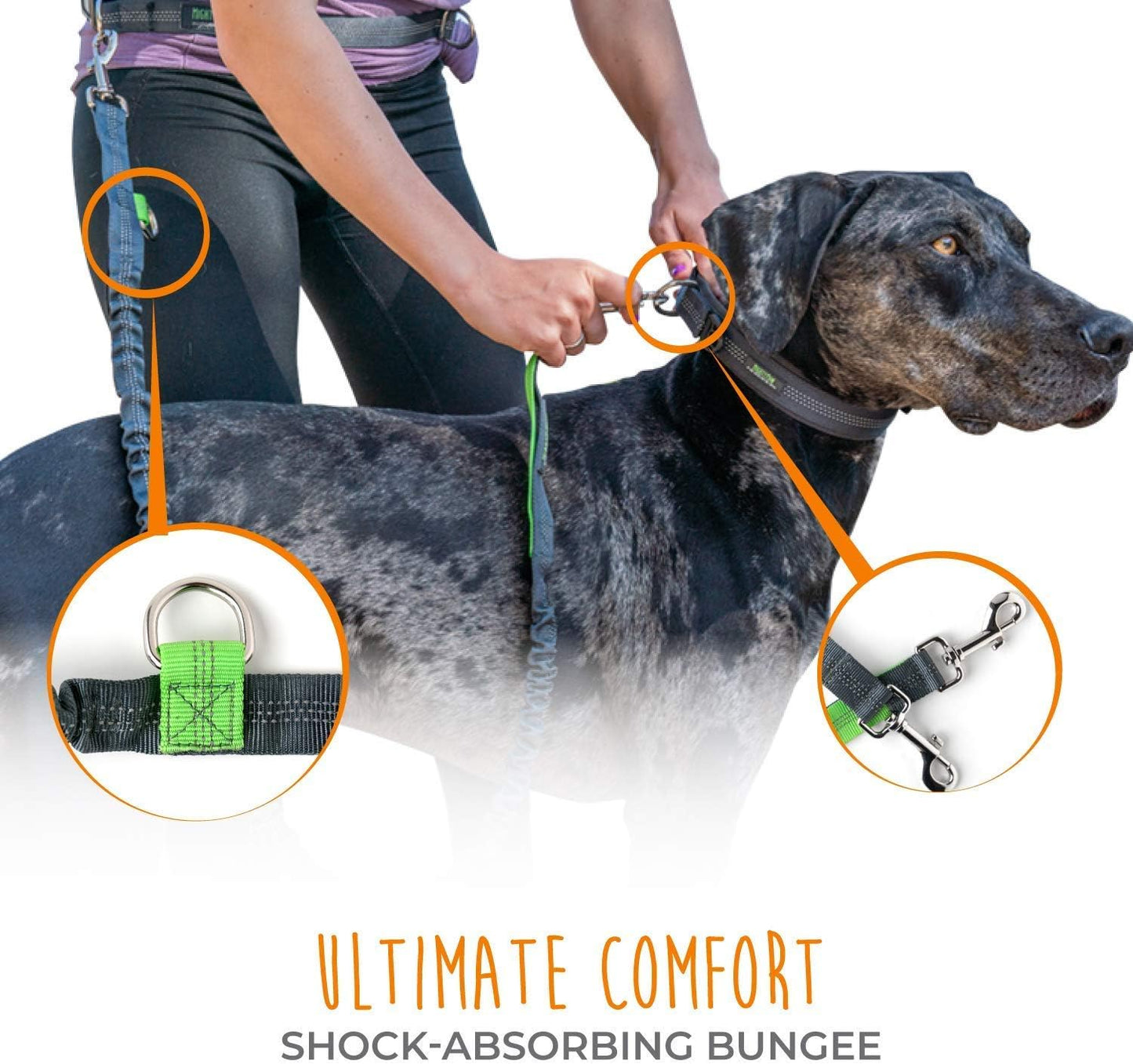 Ultimate Hands-Free Dog Leash | Adjustable Bungee Waist Belt for All Breeds - Perfect for Walking & Running (36" - 48") - Up to 150 Lbs - Stylish Gray Design