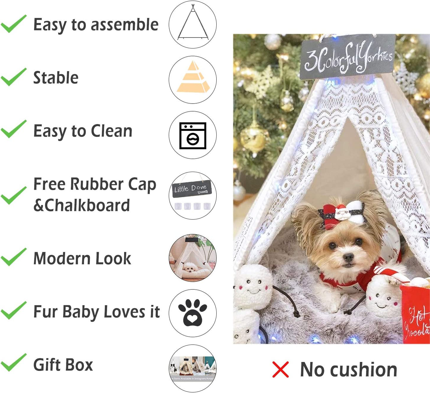 Stylish 24-Inch Portable Pet Teepee Tent for Dogs and Cats - Lace Design, No Cushion
