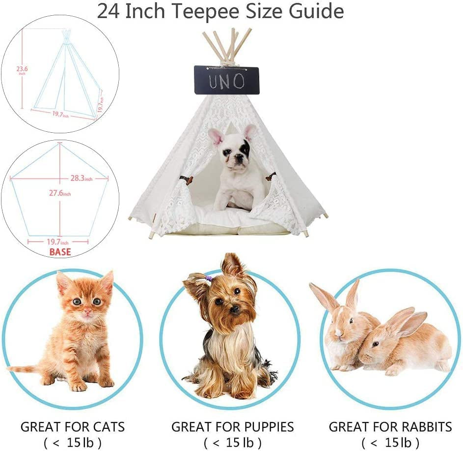 Stylish 24-Inch Portable Pet Teepee Tent for Dogs and Cats - Lace Design, No Cushion