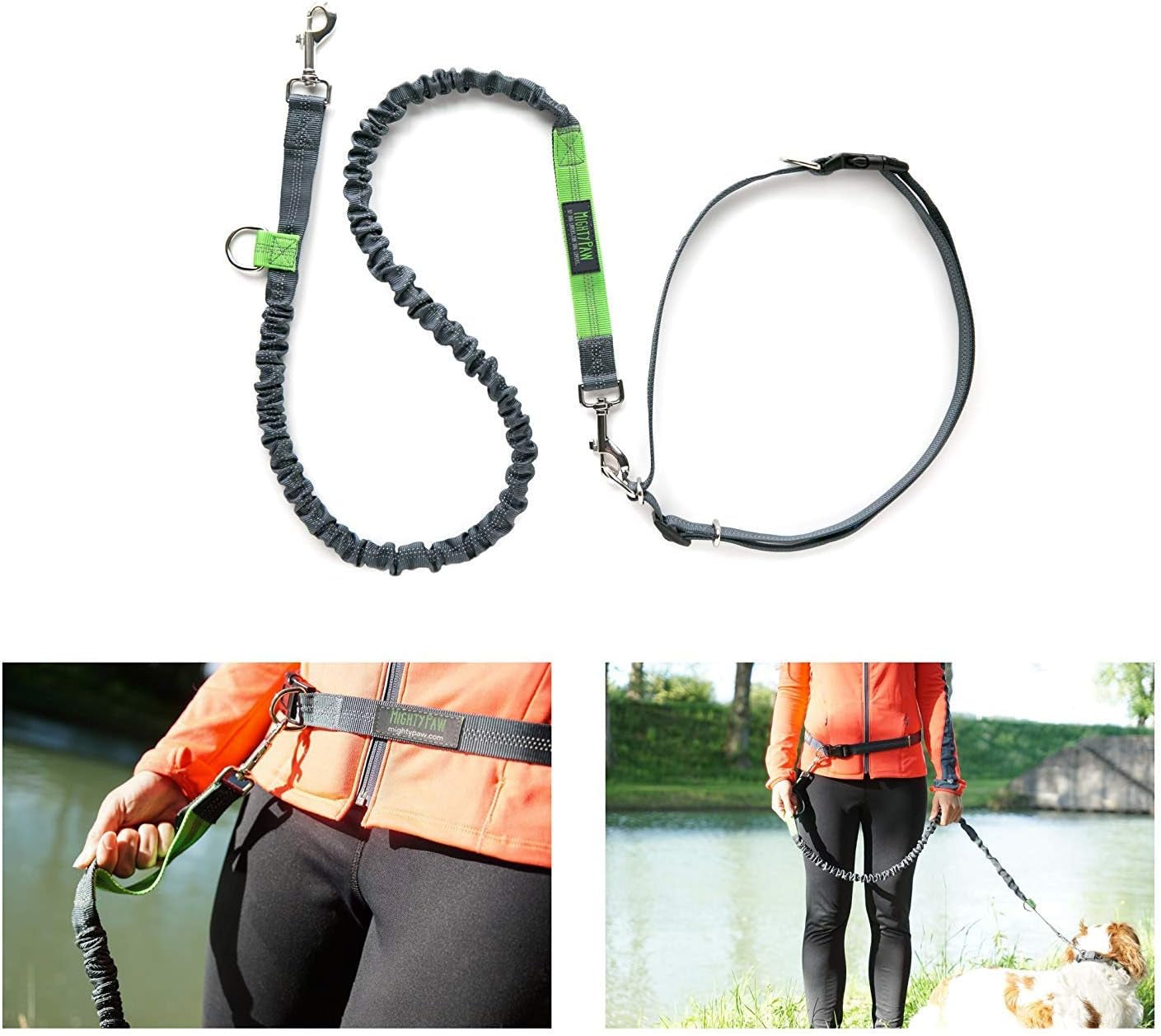 Ultimate Hands-Free Dog Leash | Adjustable Bungee Waist Belt for All Breeds - Perfect for Walking & Running (36" - 48") - Up to 150 Lbs - Stylish Gray Design