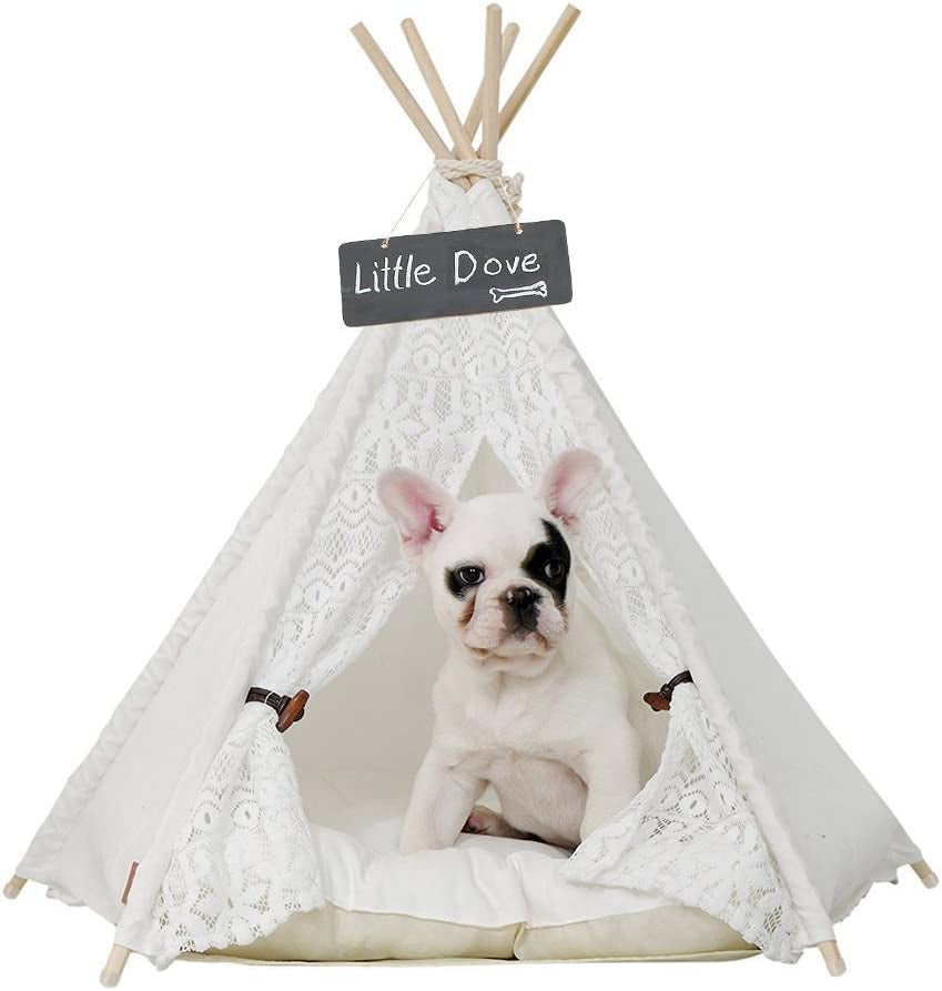 Stylish 24-Inch Portable Pet Teepee Tent for Dogs and Cats - Lace Design, No Cushion