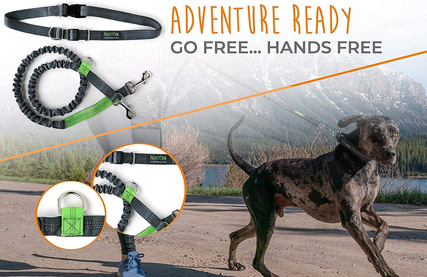 Ultimate Hands-Free Dog Leash | Adjustable Bungee Waist Belt for All Breeds - Perfect for Walking & Running (36" - 48") - Up to 150 Lbs - Stylish Gray Design