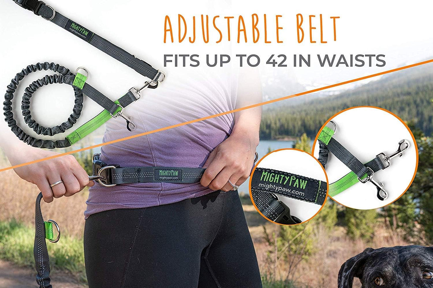 Ultimate Hands-Free Dog Leash | Adjustable Bungee Waist Belt for All Breeds - Perfect for Walking & Running (36" - 48") - Up to 150 Lbs - Stylish Gray Design