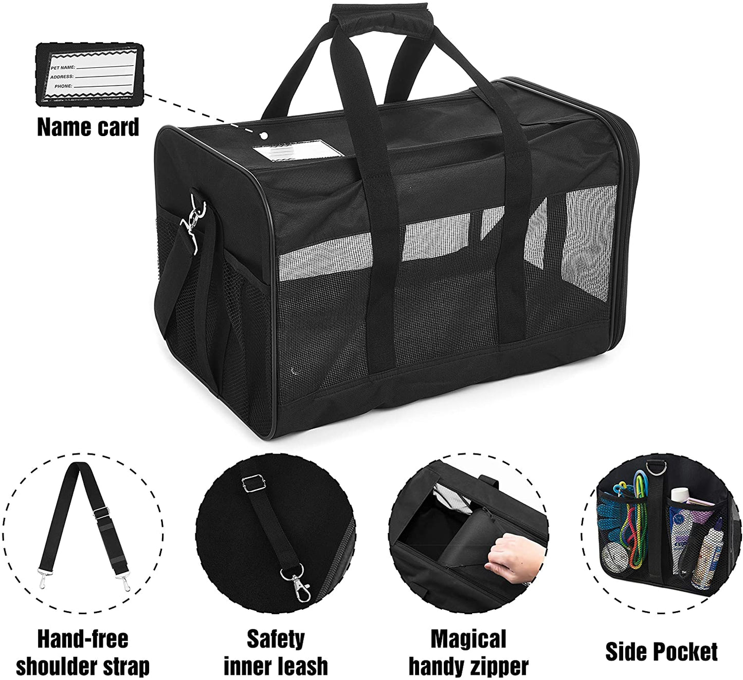Scratchme Airline Approved Soft Sided Pet Travel Carrier - Collapsible, Durable Bag for Cats, Small Dogs, Kittens & Puppies (Medium) - Travel Safely & Comfortably with Your Pet!