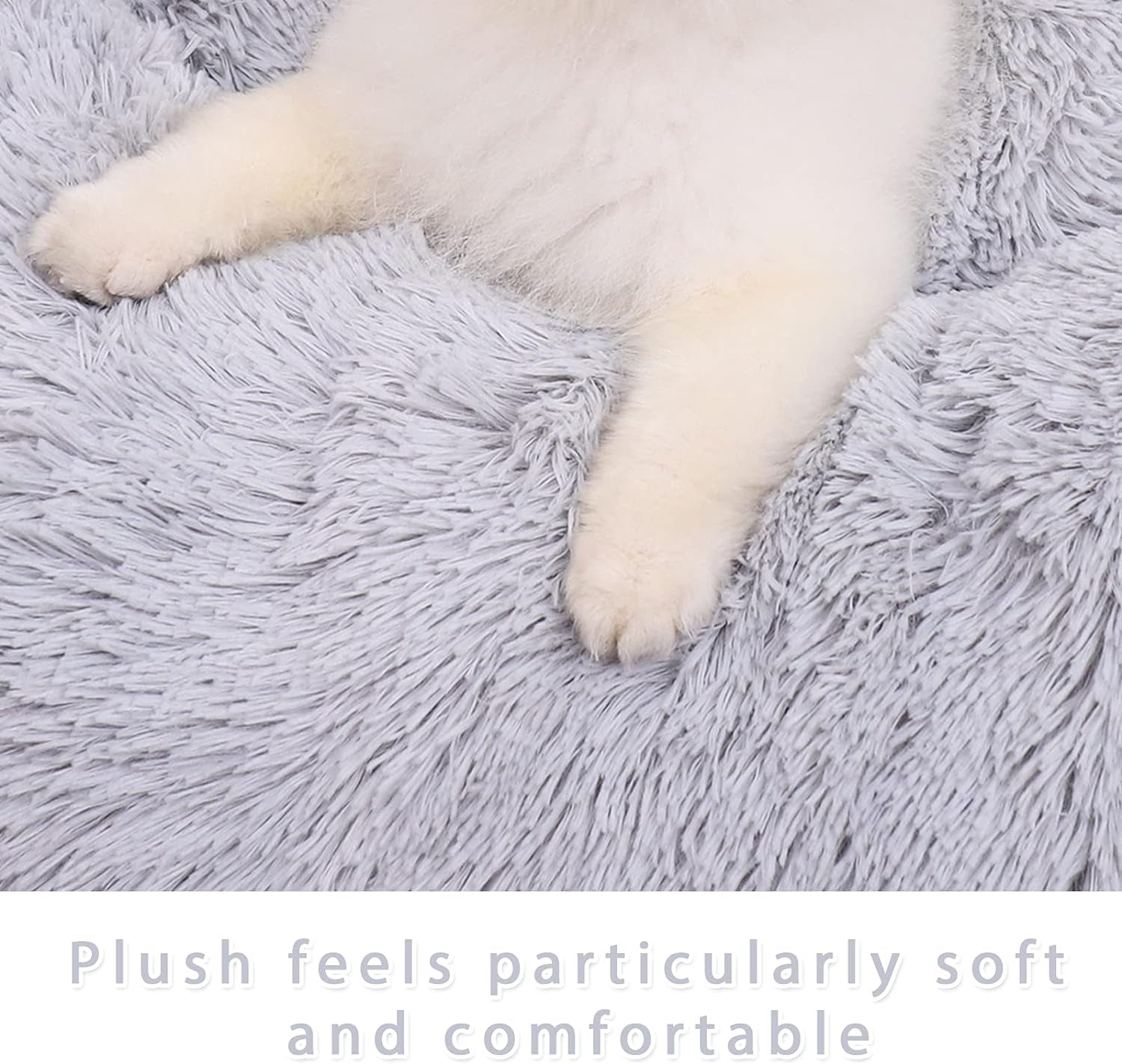 Cozy Calming Dog Bed for Small Pets - Self-Warming Round Design with Fluffy Faux Fur (20" Grey)