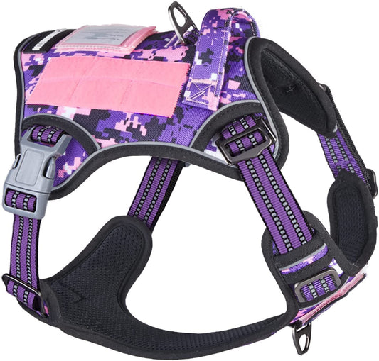 Ultimate No Pull Tactical Dog Harness for Large Dogs - Adjustable Reflective Vest with Handle in Stylish Purple Camo - Perfect for Training and Outdoor Adventures!