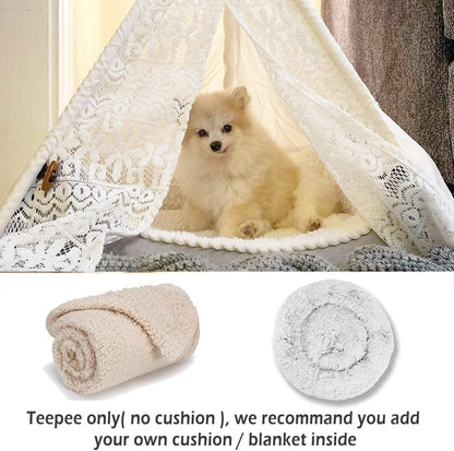 Stylish 24-Inch Portable Pet Teepee Tent for Dogs and Cats - Lace Design, No Cushion