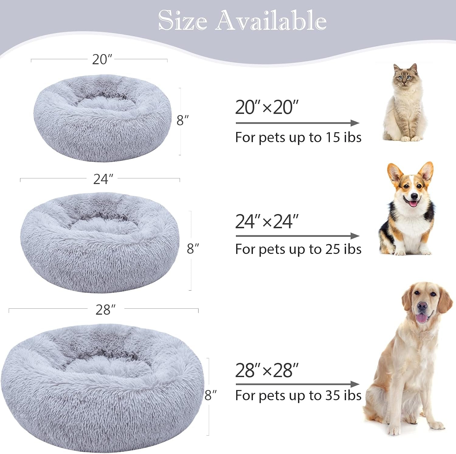 Cozy Calming Dog Bed for Small Pets - Self-Warming Round Design with Fluffy Faux Fur (20" Grey)