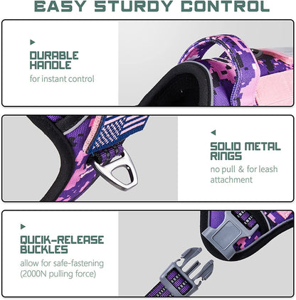 Ultimate No Pull Tactical Dog Harness for Large Dogs - Adjustable Reflective Vest with Handle in Stylish Purple Camo - Perfect for Training and Outdoor Adventures!
