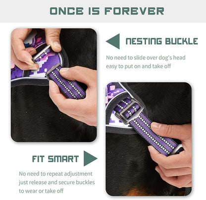 Ultimate No Pull Tactical Dog Harness for Large Dogs - Adjustable Reflective Vest with Handle in Stylish Purple Camo - Perfect for Training and Outdoor Adventures!