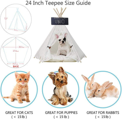 Stylish 24-Inch Portable Pet Teepee Tent for Dogs and Cats - Lace Design, No Cushion
