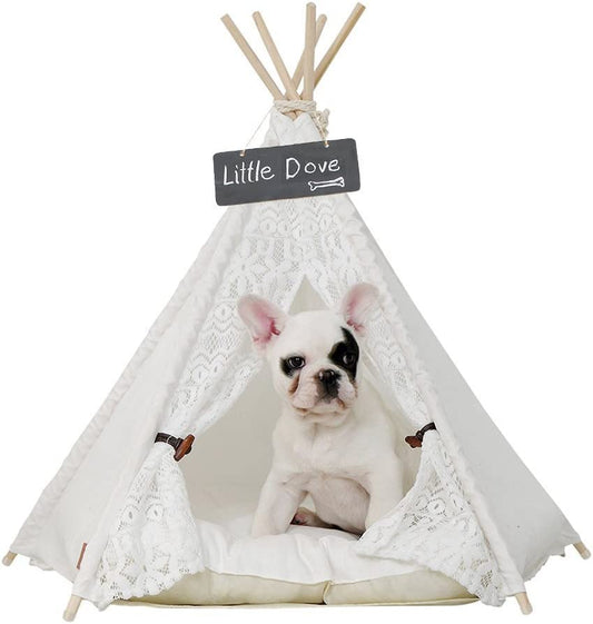 Stylish 24-Inch Portable Pet Teepee Tent for Dogs and Cats - Lace Design, No Cushion