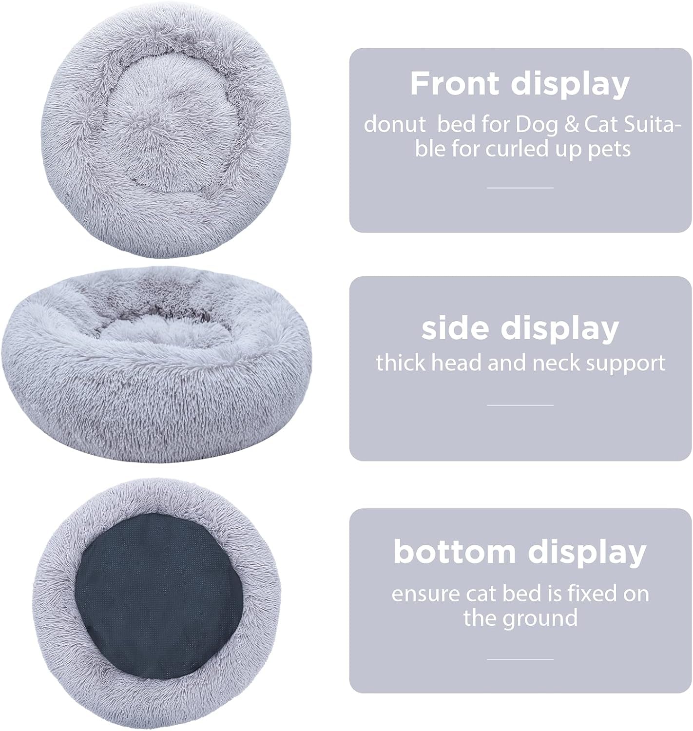 Cozy Calming Dog Bed for Small Pets - Self-Warming Round Design with Fluffy Faux Fur (20" Grey)